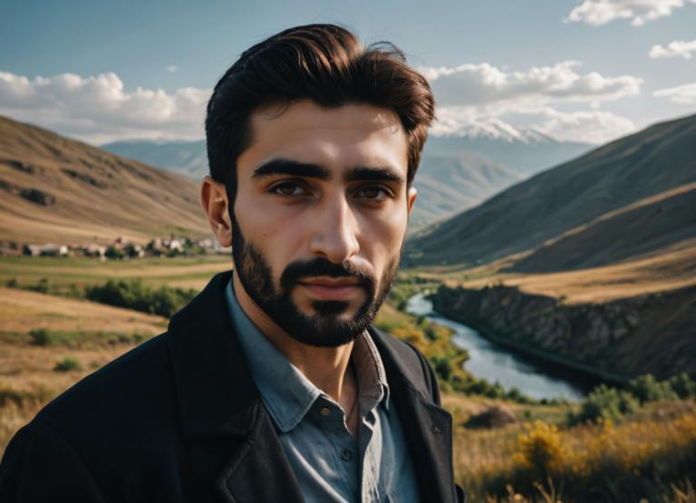 Photographic Art,Photographic Art , People, man, 1boy, outdoors, male focus, facial hair, solo, mountain