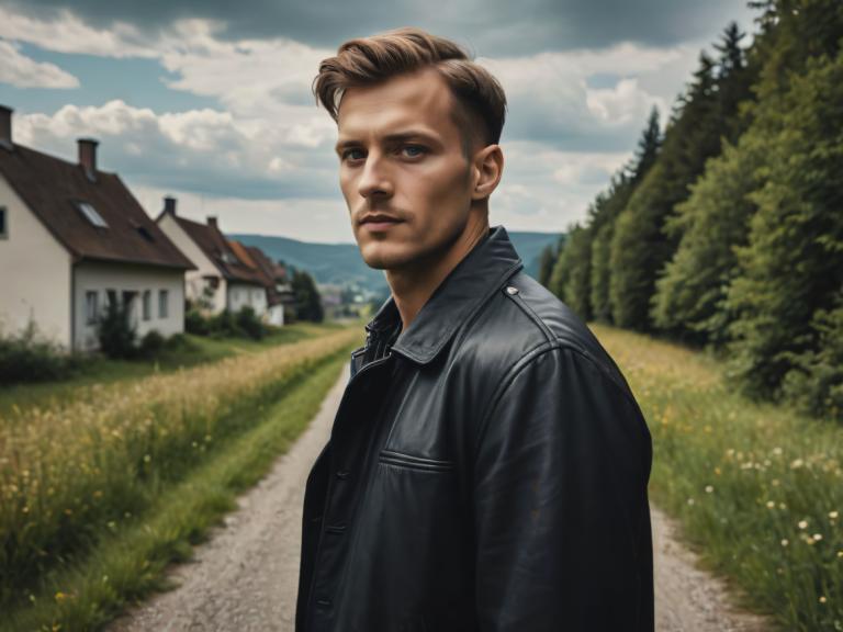 Photographic Art,Photographic Art , People, man, outdoors, 1boy, male focus, solo, jacket, day, cloud