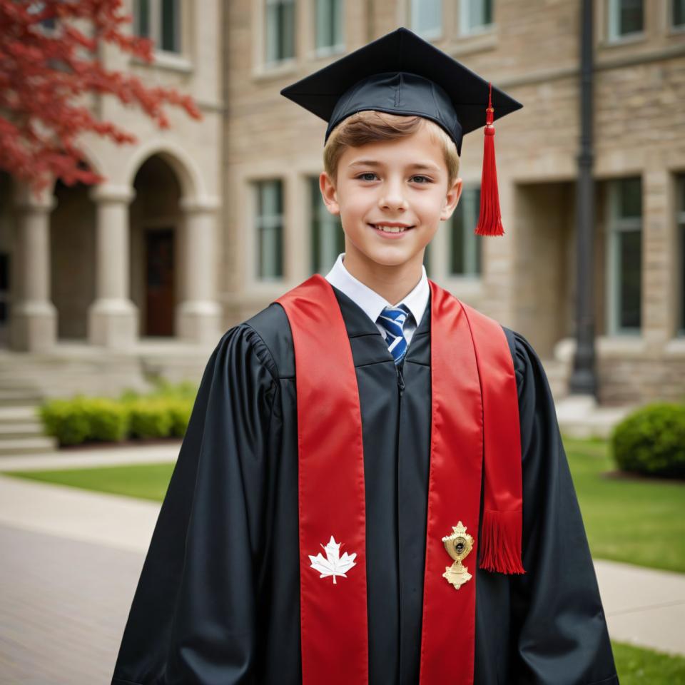 Face Swap, Campus Style, Photographic Art , People, boy, campus style, 1boy, male focus, solo, hat, smile, necktie, outdoors, looking at viewer, blurry, blue necktie, blurry background, realistic, day, tassel, long sleeves, blonde hair, teeth, cosplay, brown hair