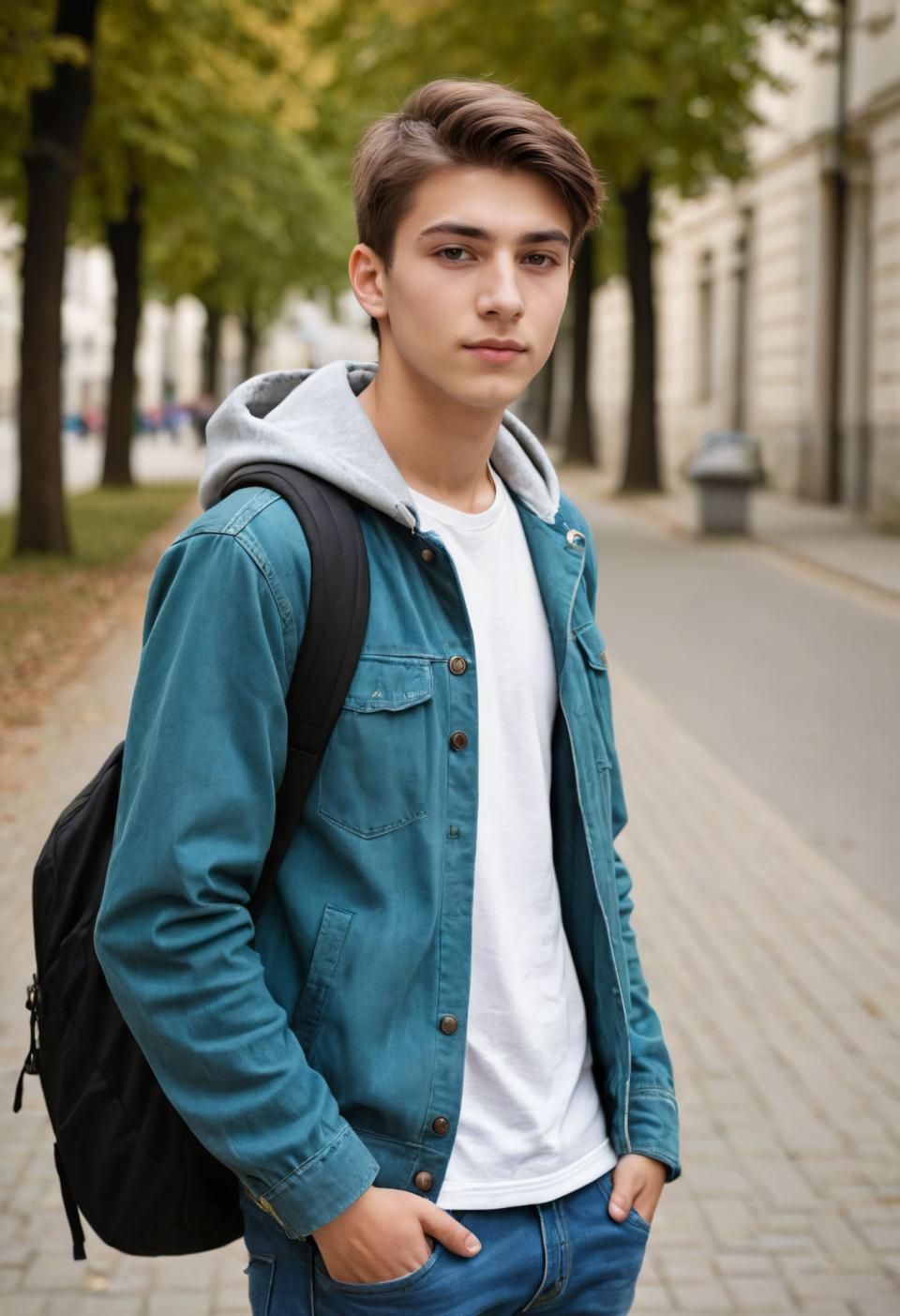 Photographic Art,Photographic Art , People, boy, campus style, 1boy, male focus, solo, outdoors, hood, pants