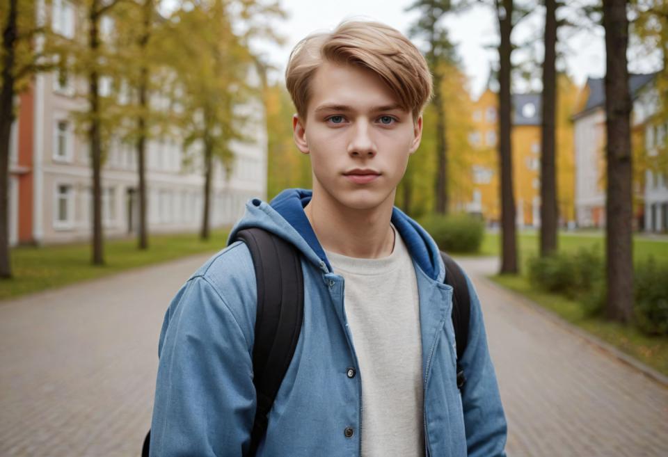 Photographic Art,Photographic Art , People, boy, campus style, solo, male focus, 1boy, outdoors, blonde hair