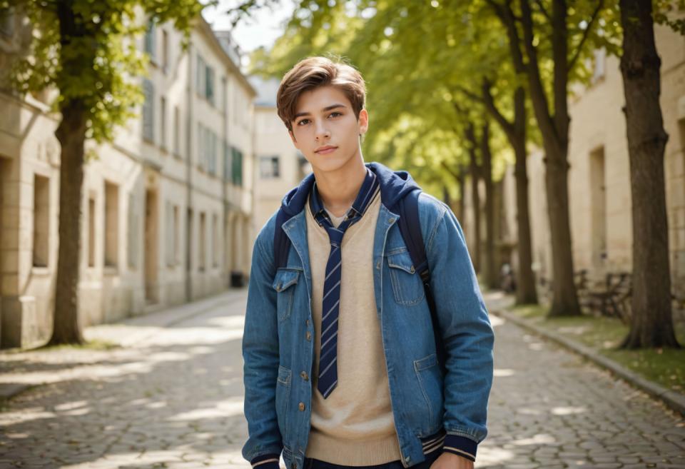 Photographic Art,Photographic Art , People, boy, campus style, 1boy, male focus, solo, outdoors, necktie