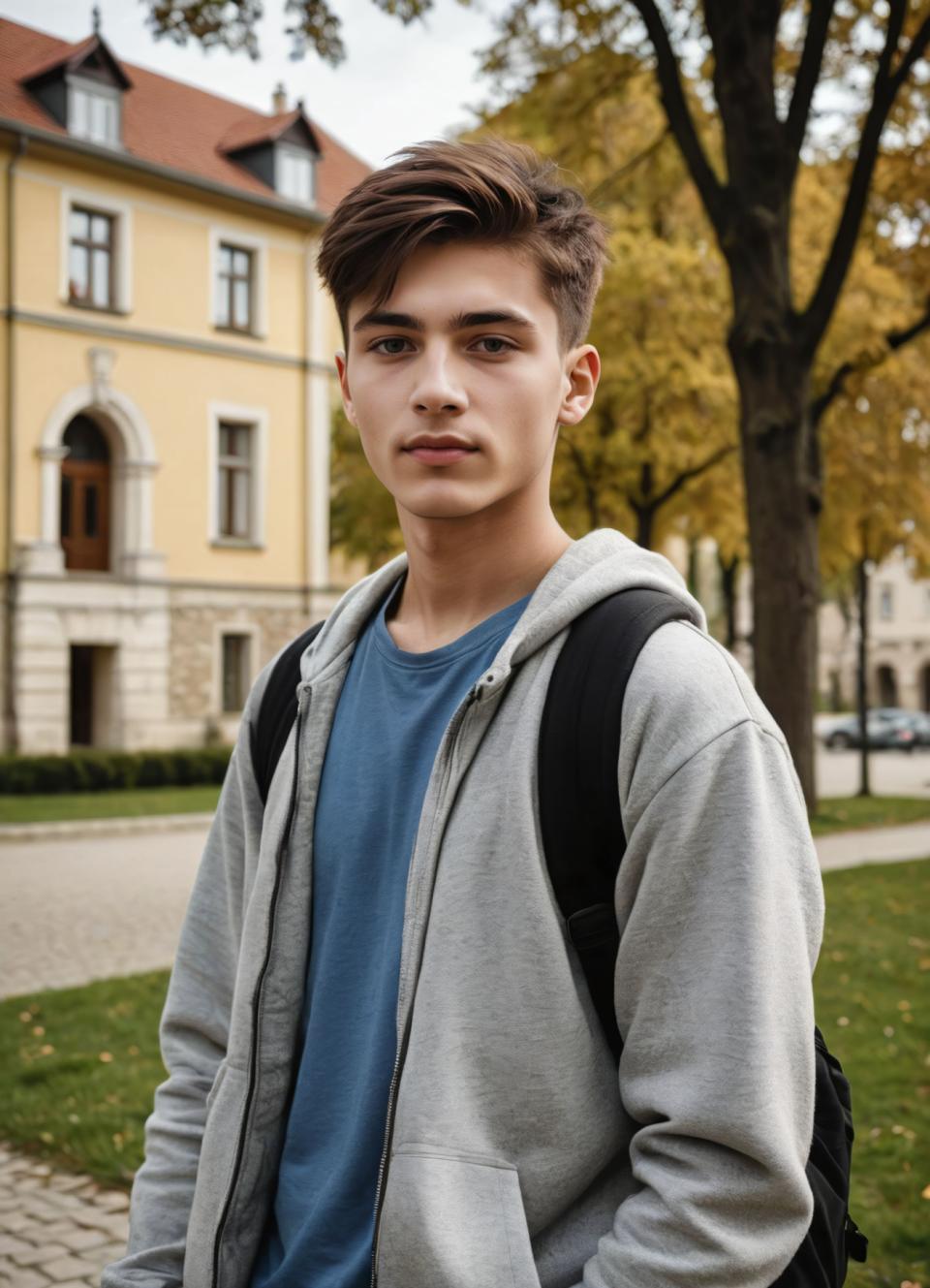 Photographic Art,Photographic Art , People, boy, campus style, 1boy, male focus, outdoors, backpack, solo