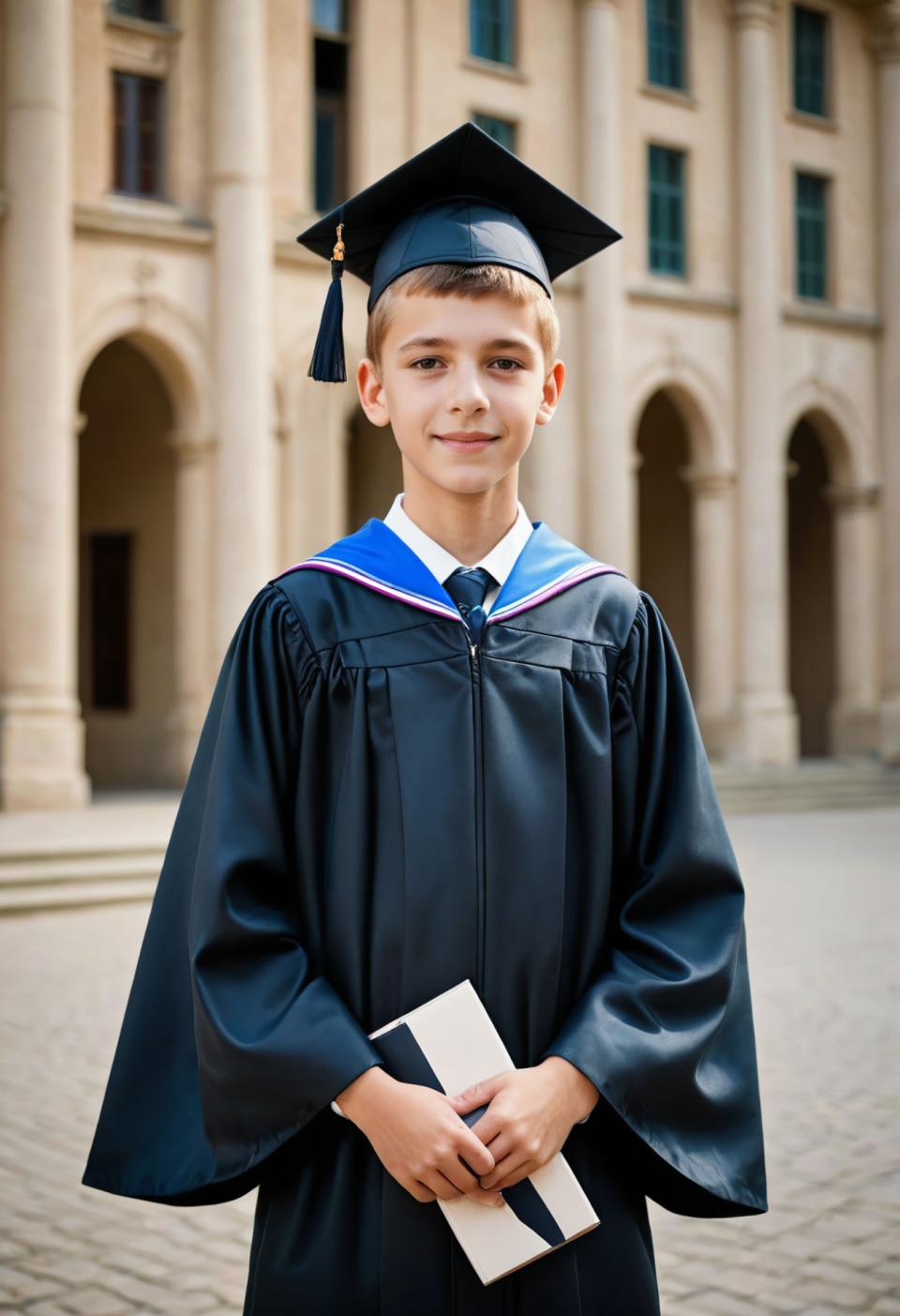 Face Swap, Campus Style, Photographic Art , People, boy, campus style, 1boy, male focus, hat, solo, blurry background, looking at viewer, blurry, holding, smile, long sleeves, short hair, sailor collar, outdoors, closed mouth, wide sleeves, realistic, day, facial hair, standing, cosplay