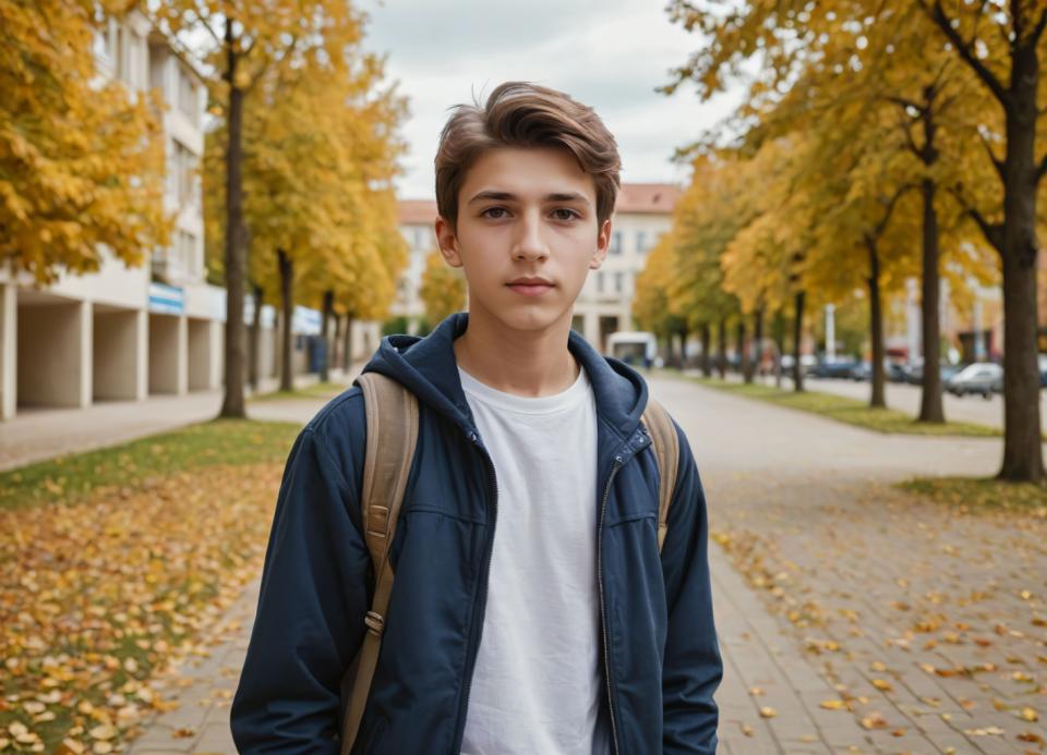 Photographic Art,Photographic Art , People, boy, campus style, realistic, outdoors, solo, brown hair