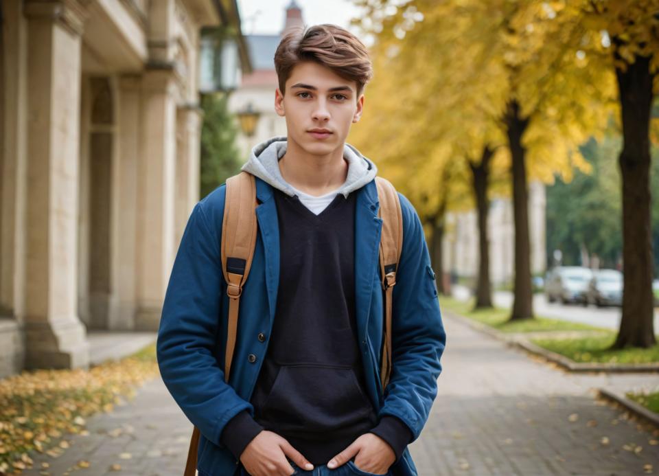 Photographic Art,Photographic Art , People, boy, campus style, solo, outdoors, male focus, brown hair, 1boy