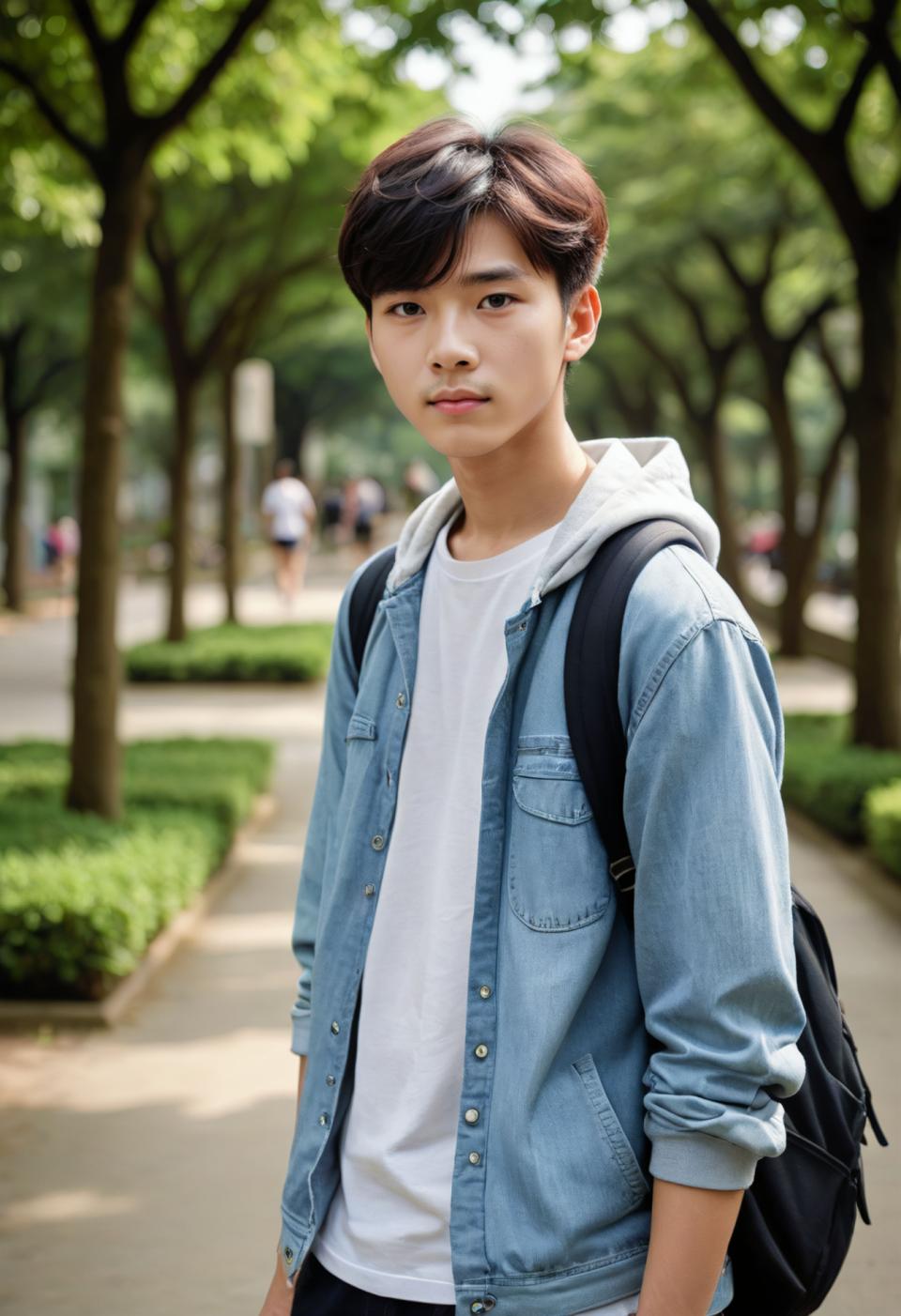 Photographic Art,Photographic Art , People, boy, campus style, 1boy, outdoors, male focus, bag, backpack