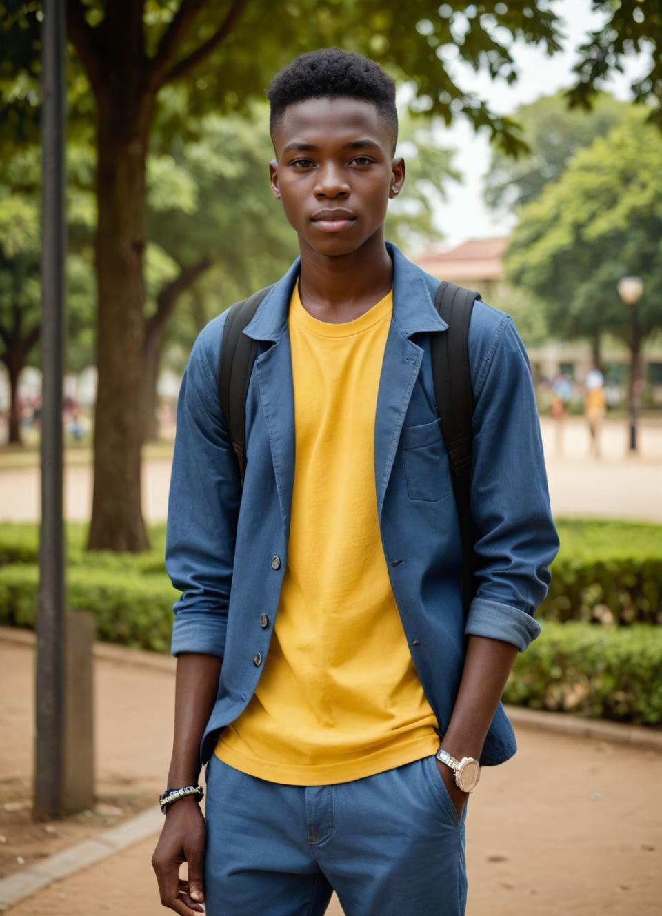 Photographic Art,Photographic Art , People, boy, campus style, 1boy, male focus, dark skin, dark-skinned male