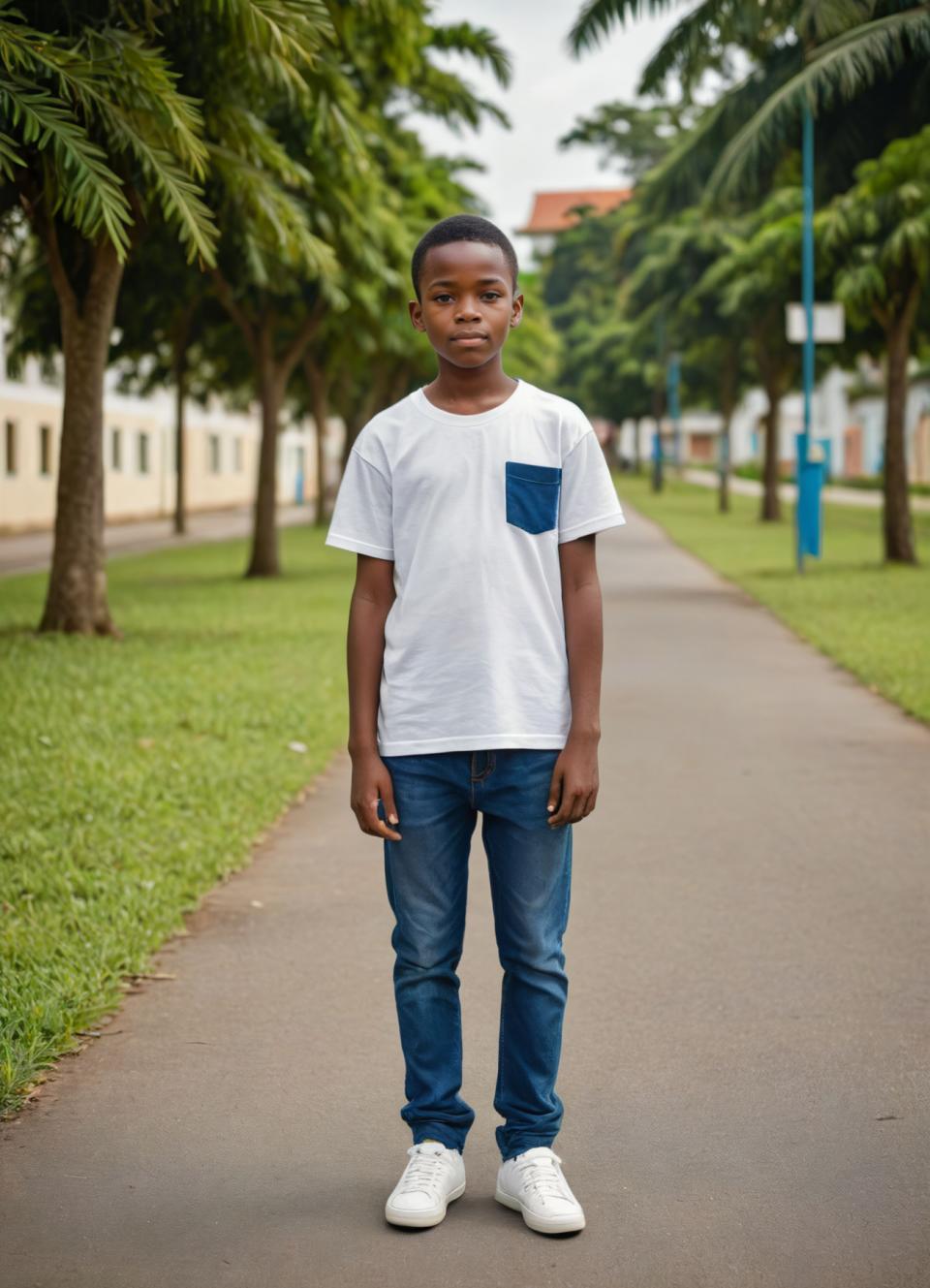 Photographic Art,Photographic Art , People, boy, campus style, 1boy, shirt, male focus, tree, white footwear