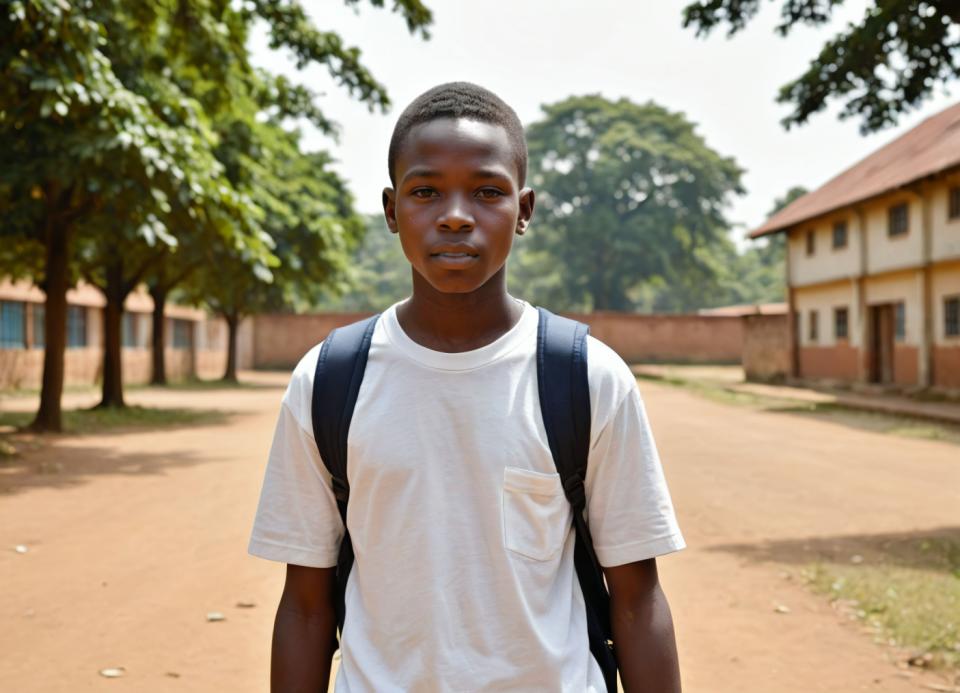 Photographic Art,Photographic Art , People, boy, campus style, solo, shirt, dark skin, outdoors, backpack