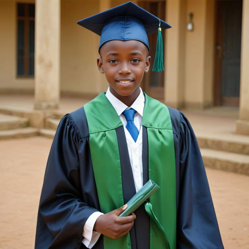 Face Swap, Campus Style, Photographic Art , People, boy, campus style, 1boy, solo, male focus, shirt, necktie, holding, hat, looking at viewer, smile, blurry background, long sleeves, white shirt, blurry, collared shirt, blue necktie, holding fan, robe, dark skin, tassel, teeth, folding fan, dark-skinned male, hand fan, black eyes, realistic, short hair, outdoors, grin, standing, blue headwear, wide sleeves, vest, lips