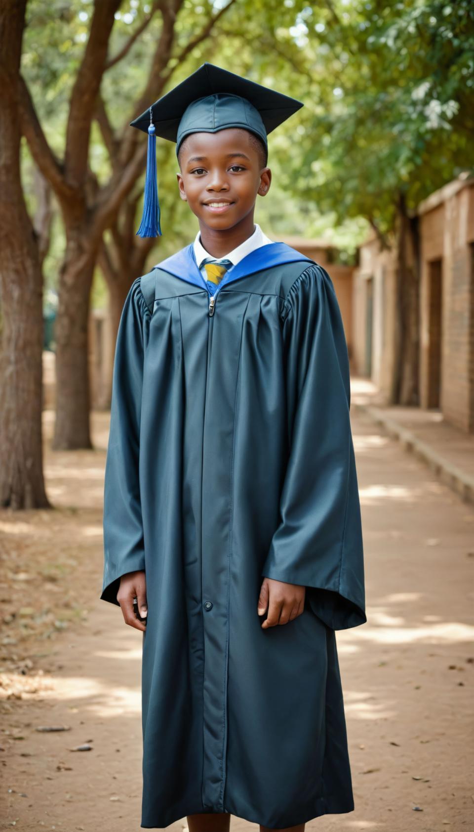 Arc Csere, Campus Style, Photographic Art , People, boy, campus style, male focus, 1boy, solo, hat, outdoors, tree, looking at viewer, standing, photo background, smile, long sleeves, blurry background, blurry, full body, closed mouth, day, old, cosplay, robe, realistic