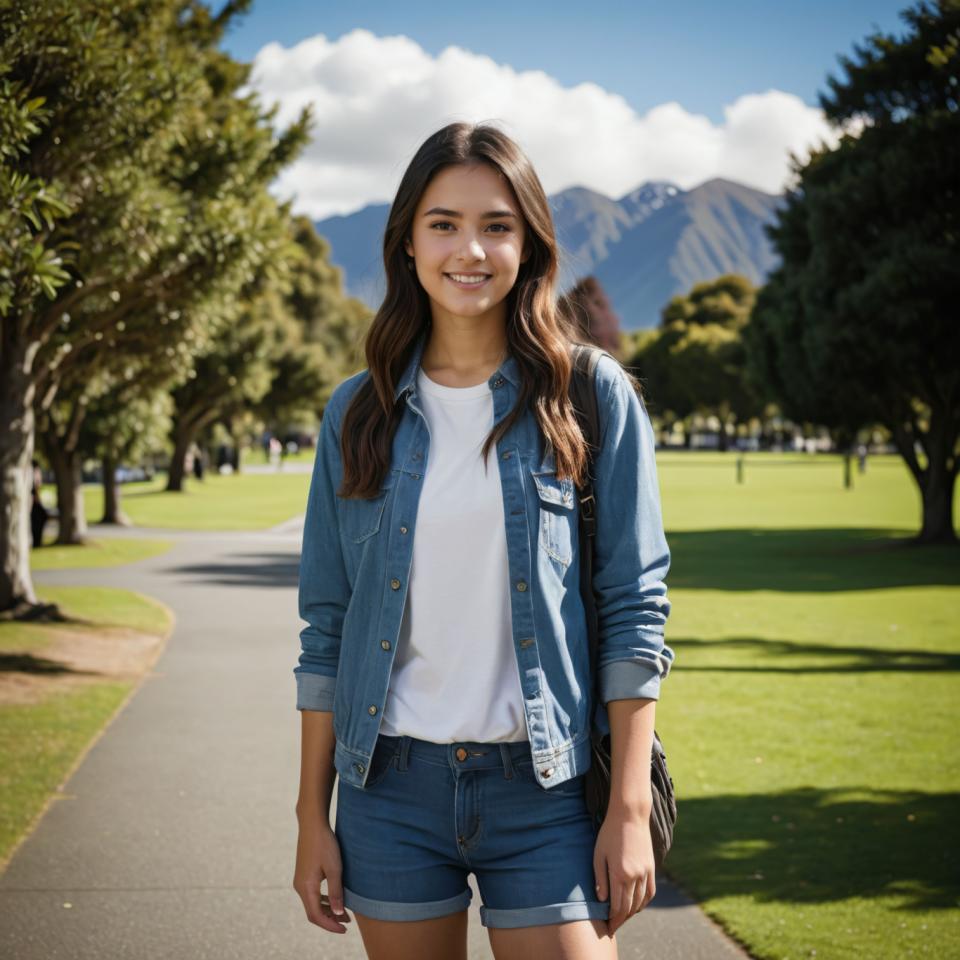 Photographic Art,Photographic Art , People, girl, campus style, 1girl, solo, shorts, outdoors, brown hair