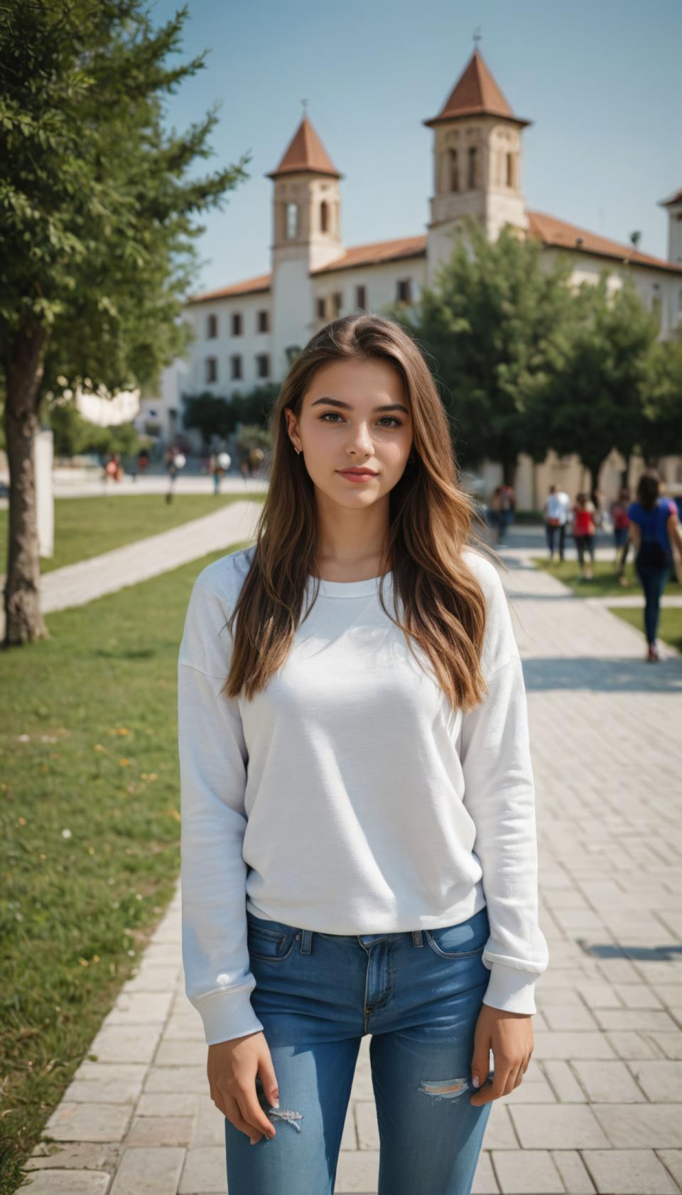 Photographic Art,Photographic Art , People, girl, campus style, outdoors, denim, pants, jeans, 1girl