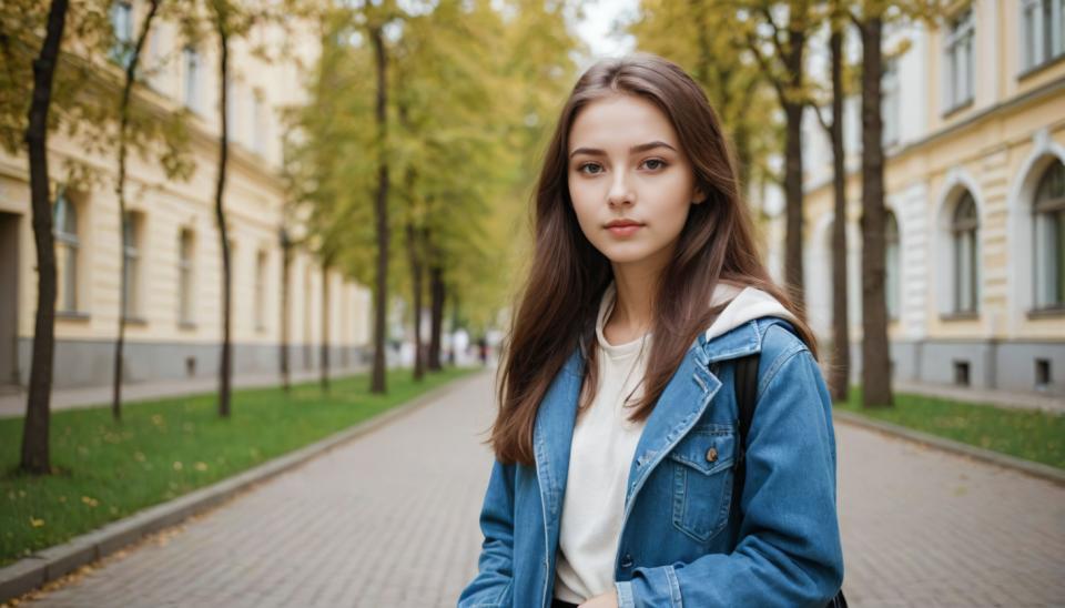 Photographic Art,Photographic Art , People, girl, campus style, 1girl, solo, denim jacket, outdoors