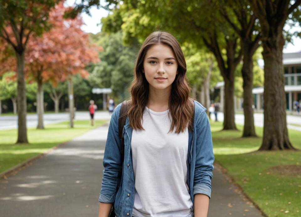 Photographic Art,Photographic Art , People, girl, campus style, 1girl, brown hair, outdoors, realistic, tree