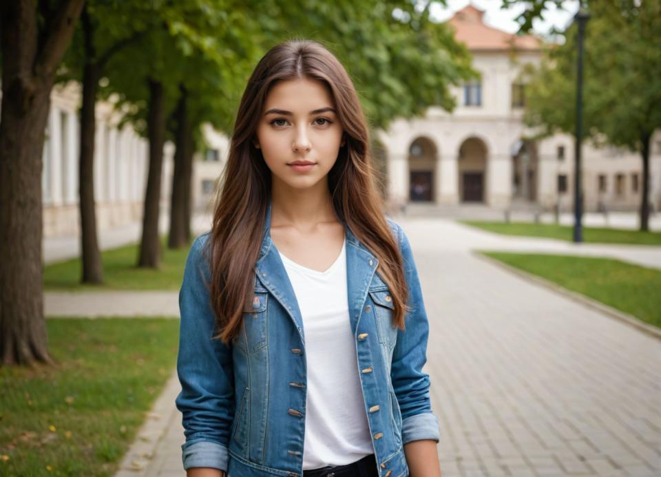 Photoréalisme,Photoréalisme, Personnes, fille,style campus, 1fille, cheveux bruns, solo, en plein air