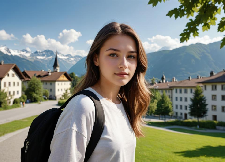 Photoréalisme,Photoréalisme, Personnes, fille,style campus, 1fille, en plein air, sac à dos, solo