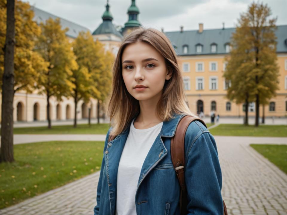 Photoréalisme,Photoréalisme, Personnes, fille,style campus, 1fille, en plein air, veste en jean