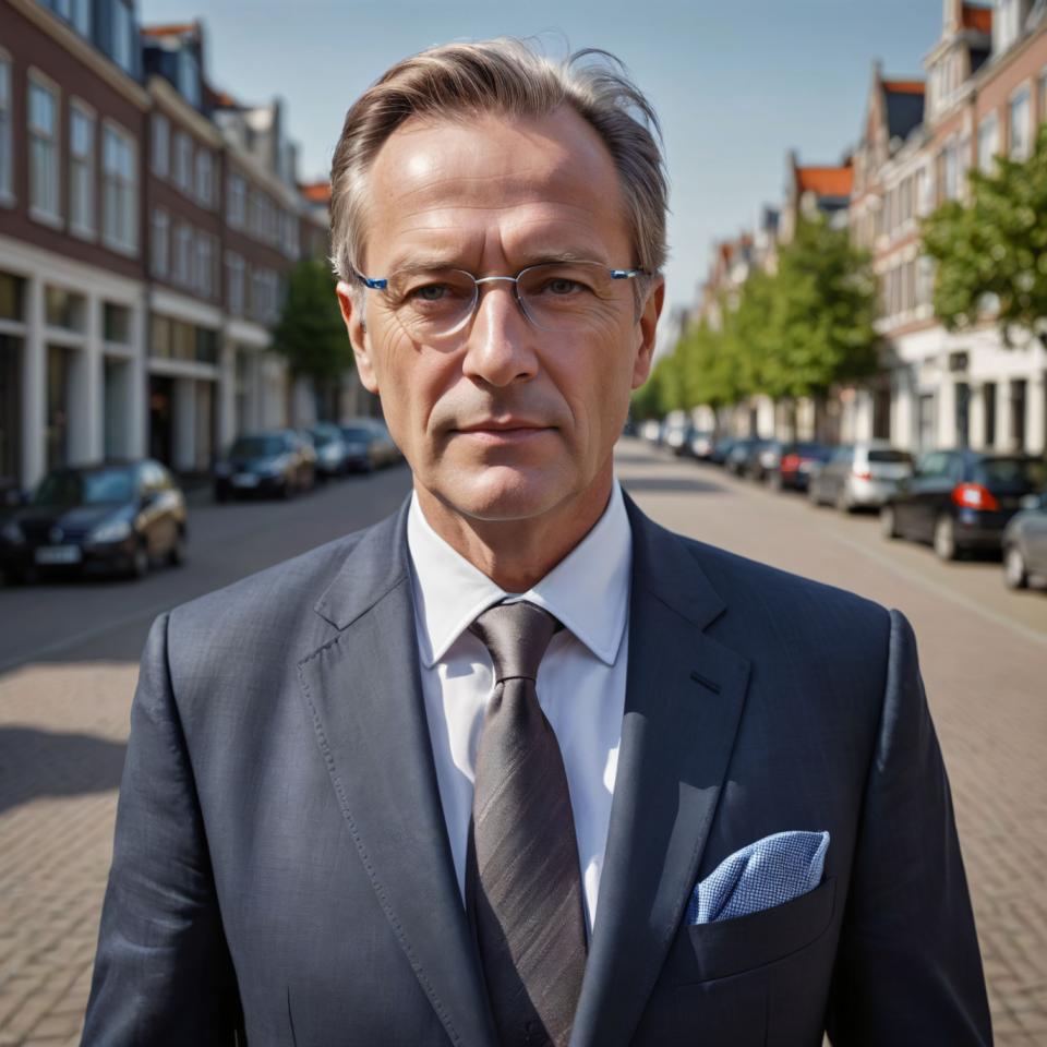 Arc Csere, Business Style, Photographic Art , People, man, business style, 1boy, male focus, realistic, necktie, glasses, formal, outdoors, suit, solo, car, blurry, looking at viewer, day, shirt, blurry background, motor vehicle, building, ground vehicle, road, upper body, collared shirt, jacket, white shirt, black necktie, street, black jacket, tree, closed mouth, depth of field