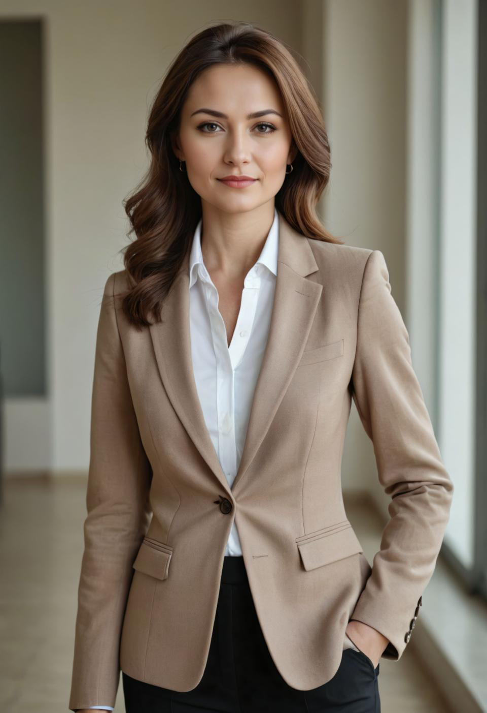 Fotokunst,Fotokunst, Menschen, Frau,Business-Stil, 1Mädchen, Solo, braune Haare, Hand in der Tasche