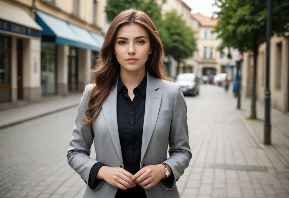 Photographic Art,Photographic Art , People, woman, business style, 1girl, brown hair, brown eyes, solo