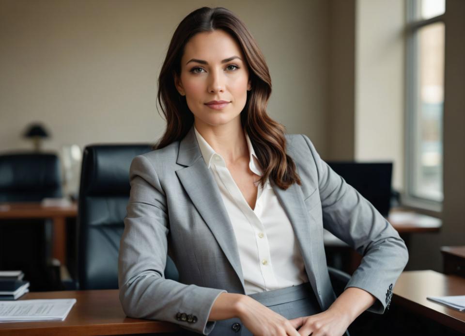 Photographic Art,Photographic Art , People, woman, business style, 1girl, solo, brown hair, realistic, office