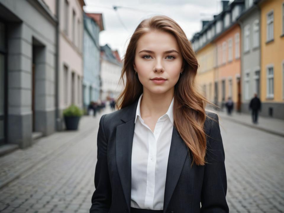 Photographic Art,Photographic Art , People, woman, business style, 1girl, outdoors, realistic, long hair