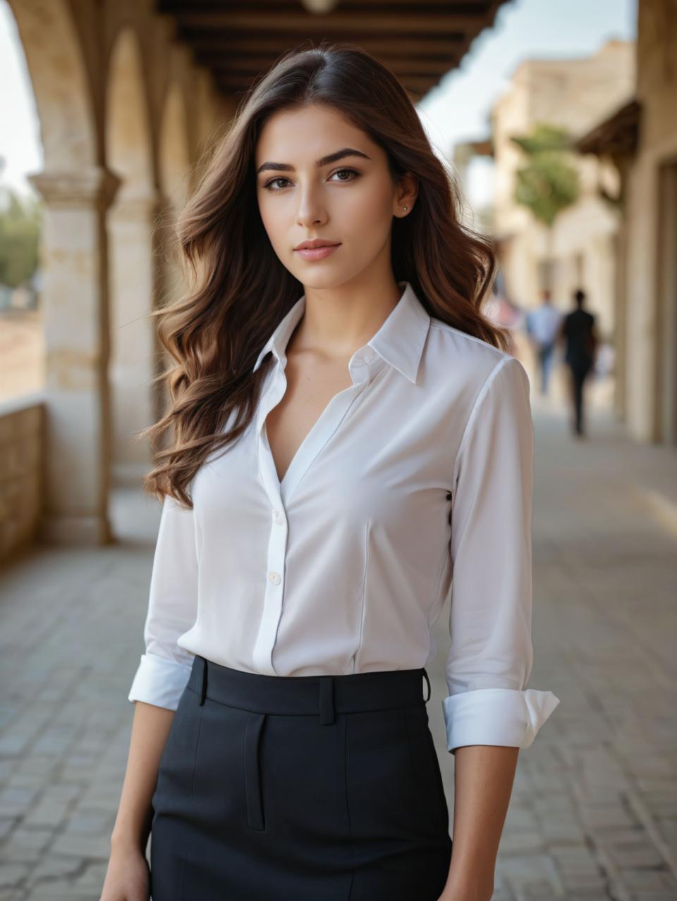 Photographic Art,Photographic Art , People, woman, business style, 1girl, brown hair, brown eyes, shirt