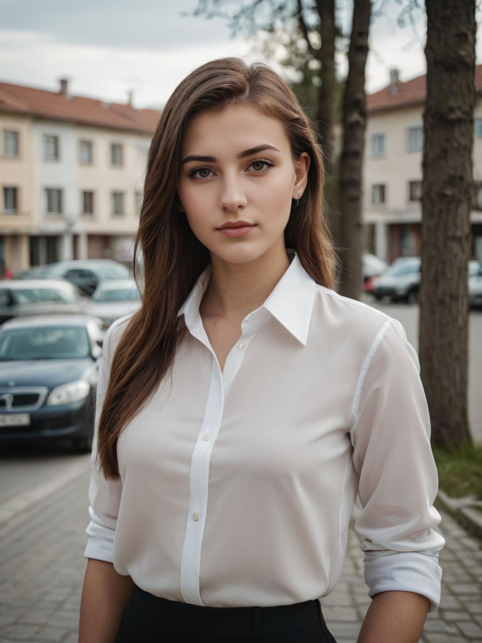 Photographic Art,Photographic Art , People, woman, business style, 1girl, solo, brown hair, car