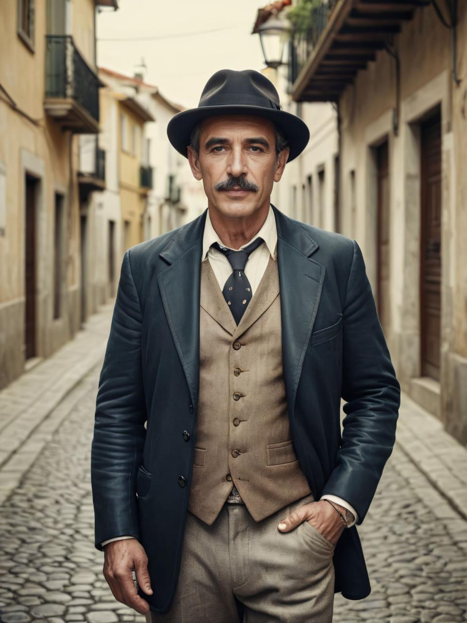 Photographic Art,Photographic Art , People, man, vintage style, 1boy, male focus, solo, necktie, hat