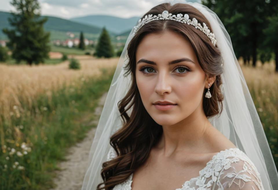 Photographic Art,Photographic Art , People, woman,bridal photography, 1girl, veil, solo, brown hair, earrings