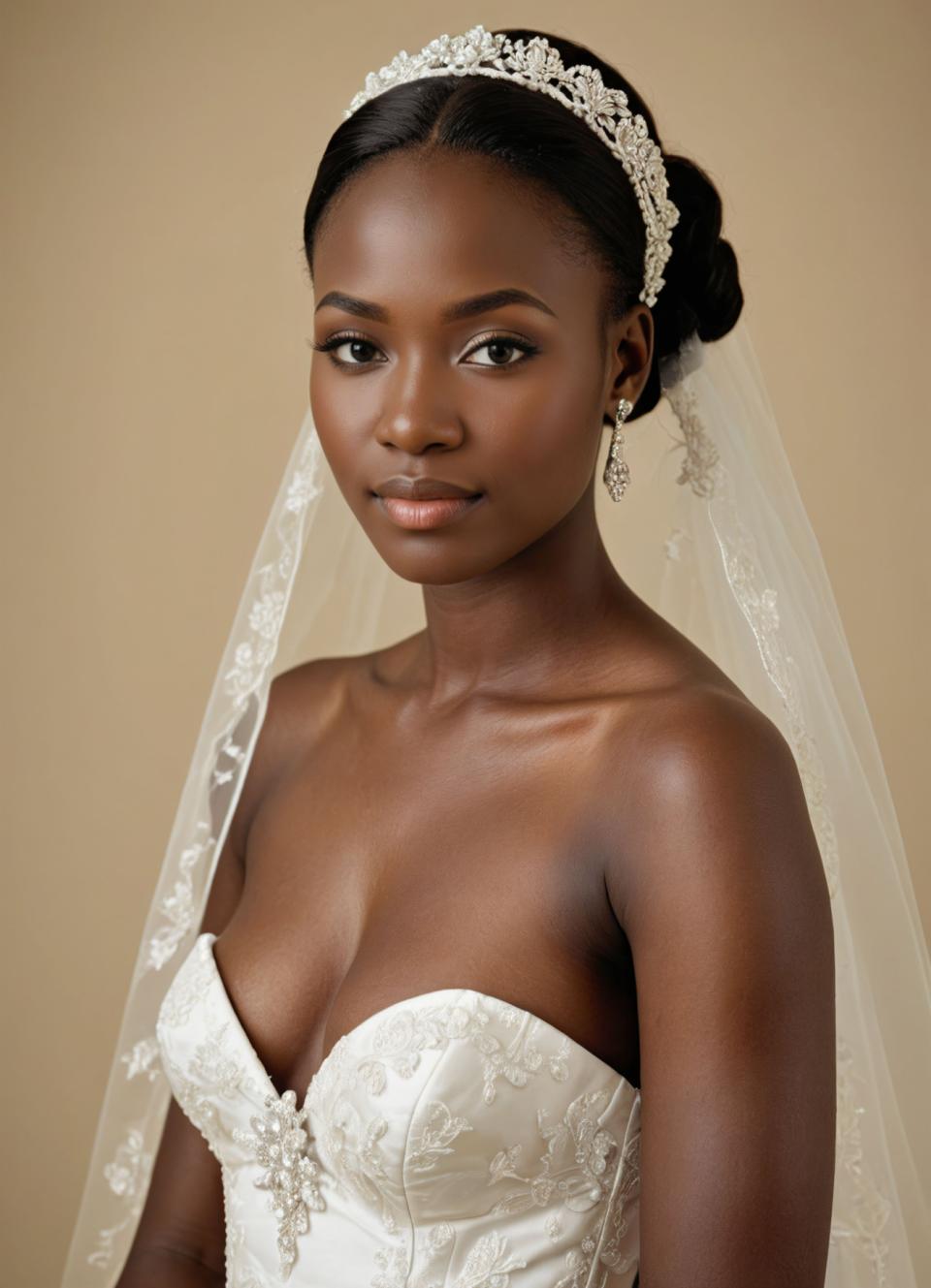 Photographic Art,Photographic Art , People, woman,bridal photography, 1girl, solo, veil, realistic, dark skin