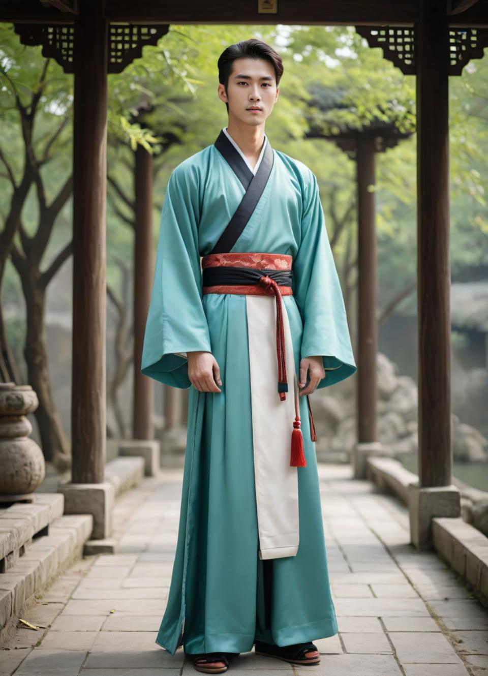 Photographic Art,Photographic Art , People, man, hanfu style, male focus, 1boy, solo, black hair, standing