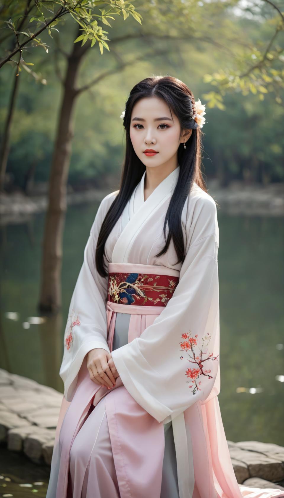 Photographic Art,Photographic Art , People, woman, hanfu style, 1girl, solo, flower, long hair, hair flower