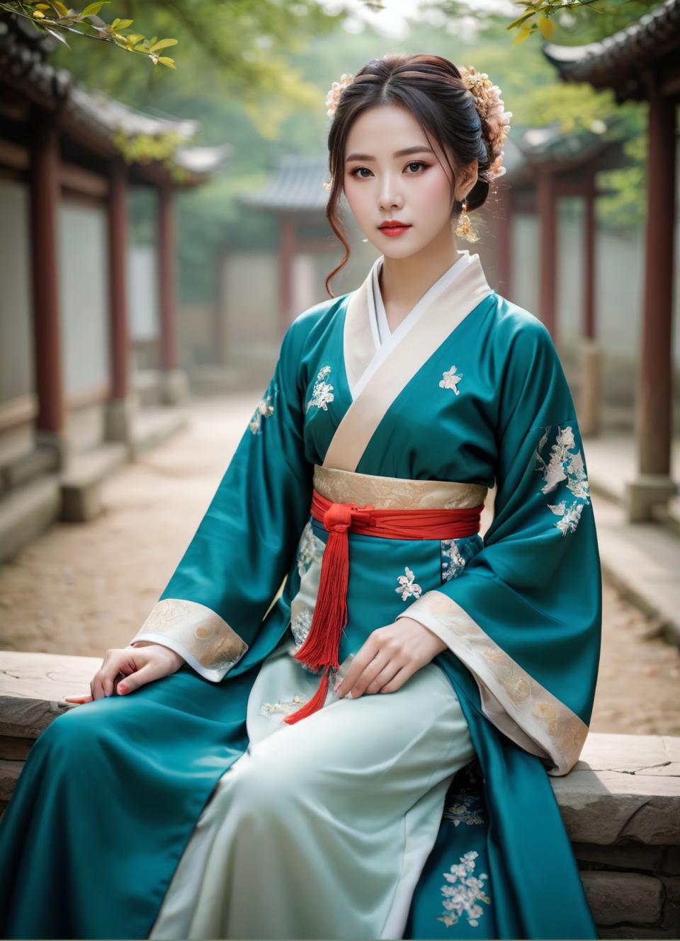 Photographic Art,Photographic Art , People, woman, hanfu style, 1girl, solo, earrings, jewelry, sitting