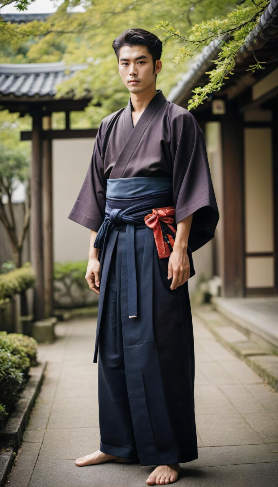 Photographic Art,Photographic Art , People, man, hakama kimono, 1boy, male focus, barefoot, solo