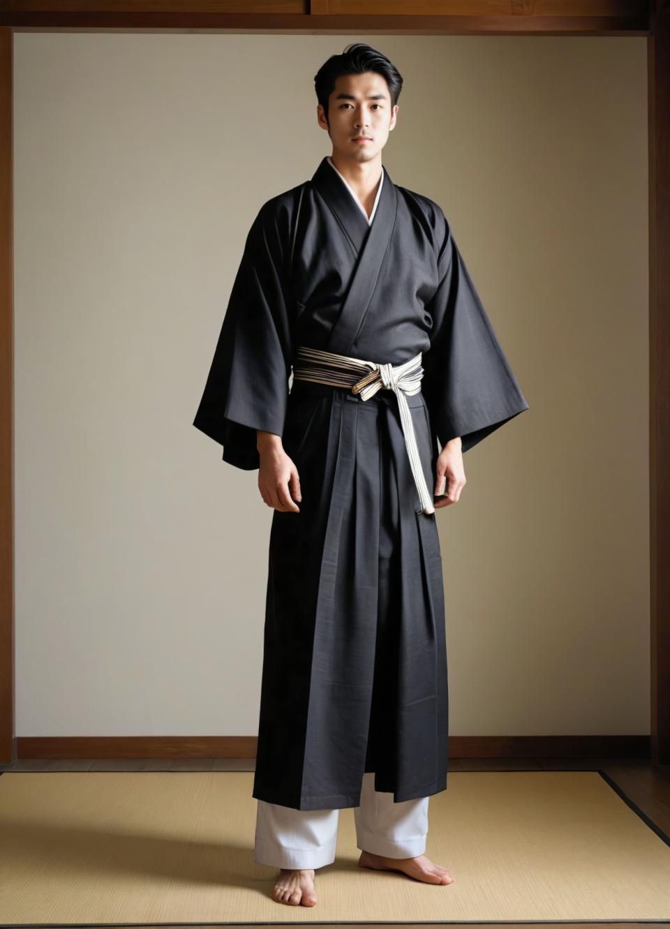 Photoréalisme,Photoréalisme, Personnes, homme,kimono, solo, foyer masculin, 1garçon, pieds nus