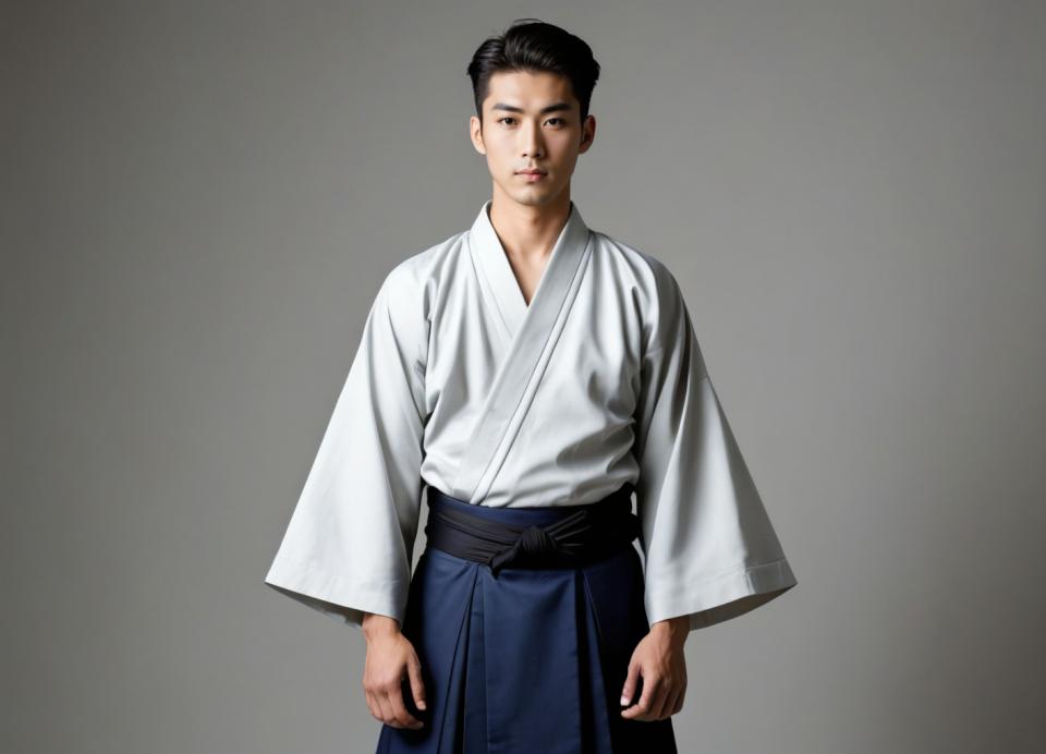 Photographic Art,Photographic Art , People, man, hakama kimono, solo, 1boy, male focus, black hair, realistic