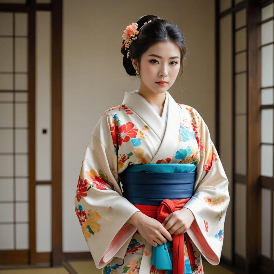 Yüz Değişimi, Japon Kimonosu, Fotografik Sanat, İnsanlar, kadın,kimono, 1kız, solo, siyah saç, gerçekçi, japon giysileri, kimono, saç süsü, küpe, takı, izleyiciye bakmak, kuşak, saç çiçeği, Kapalı alanlarda, çiçek, sürgülü kapılar, dudaklar, çiçek baskı, geniş kollu, kırmızı dudaklar, siyah gözler, ayakta, uzun kollu, kahverengi gözler, bulanık