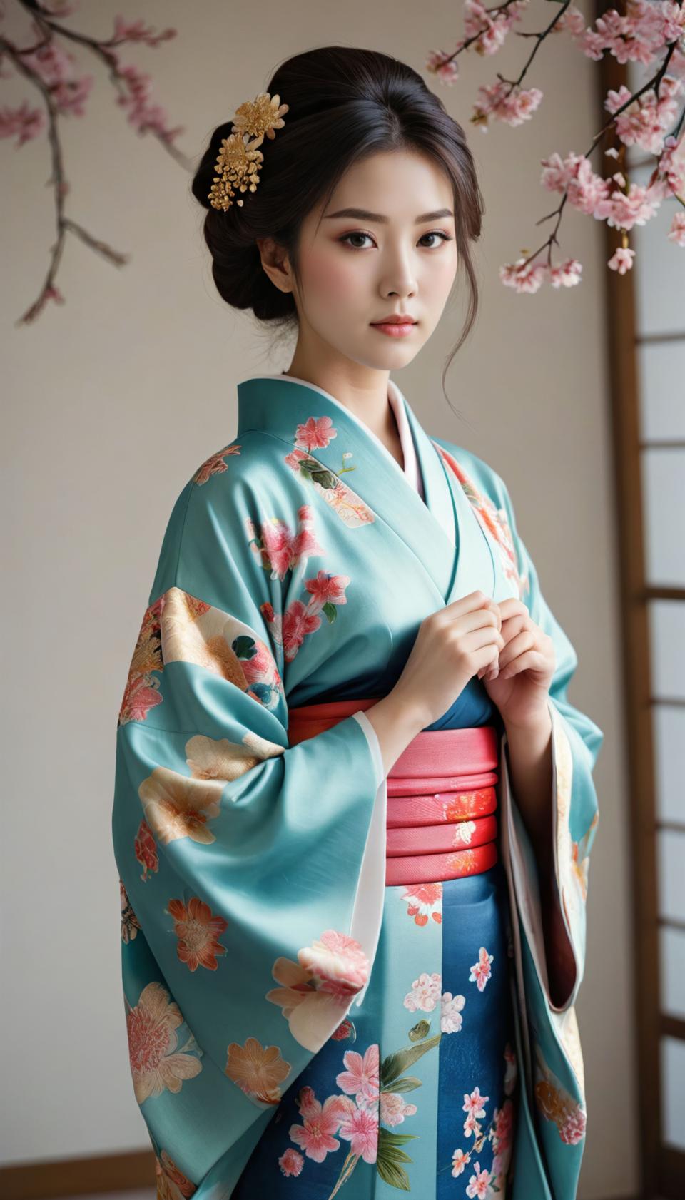 Fotokunst,Fotokunst, Menschen, Frau,Kimono, 1Mädchen, Solo, japanische Kleidung, Kimono, realistisch