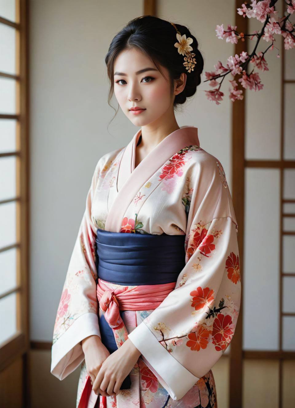 Photographic Art,Photographic Art , People, woman, kimono, 1girl, solo, realistic, japanese clothes