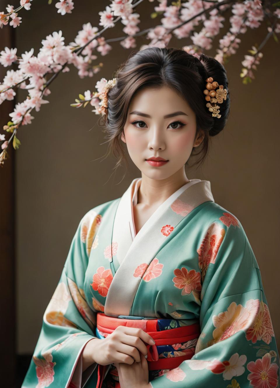 Photographic Art,Photographic Art , People, woman, kimono, 1girl, solo, japanese clothes, realistic, kimono