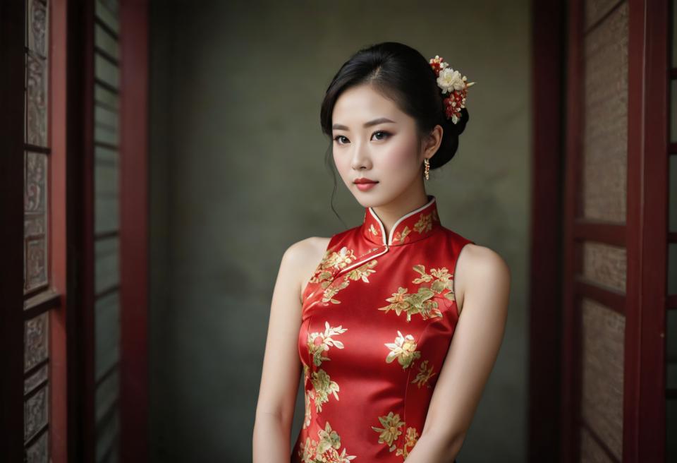 Fotografisk kunst,Fotografisk kunst, Mennesker, kvinde,kinesisk cheongsam, 1 pige, solo, kinesisk tøj