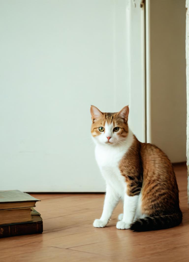 Fotokunst,Fotokunst, Tiere, Katze, keine Menschen, Katze, tierischer Fokus, Buch, Holzboden