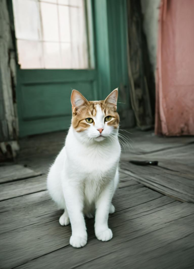 사진 예술,사진 예술, 동물, 고양이, 인간은 없어, 동물 중심, 고양이, 실내, 동물, 현실적인, 나무 바닥, 흐릿한, 창문, 서 있는, 전신, 구레나룻, 뷰어를보고