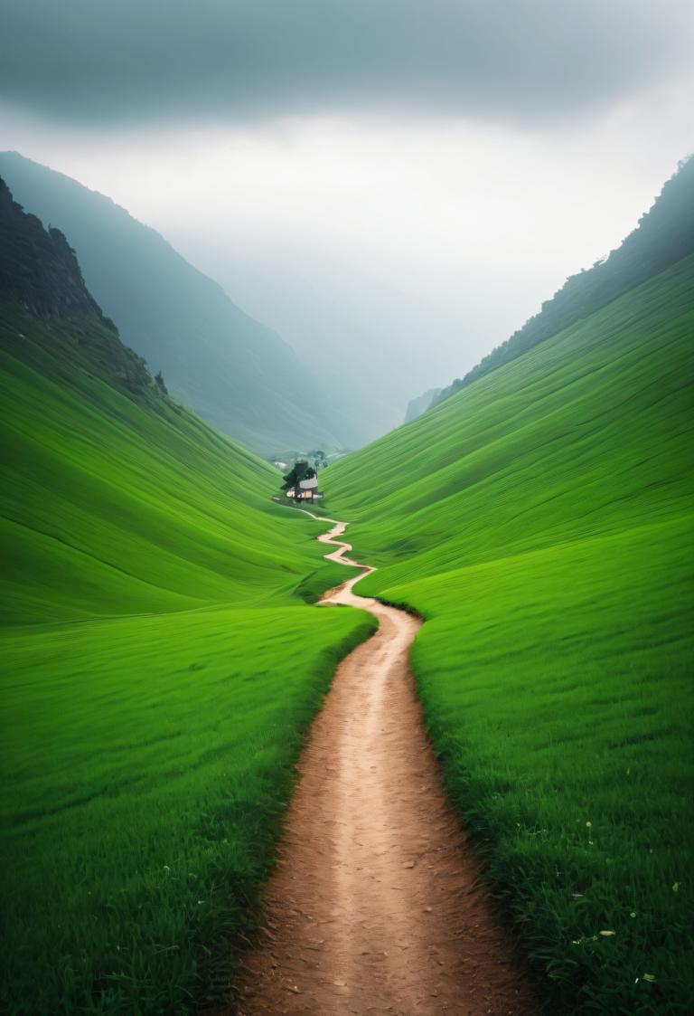 Photographic Art,Photographic Art , Nature, landscape, outdoors, grass, scenery, cloud, road, sky, 1girl, day