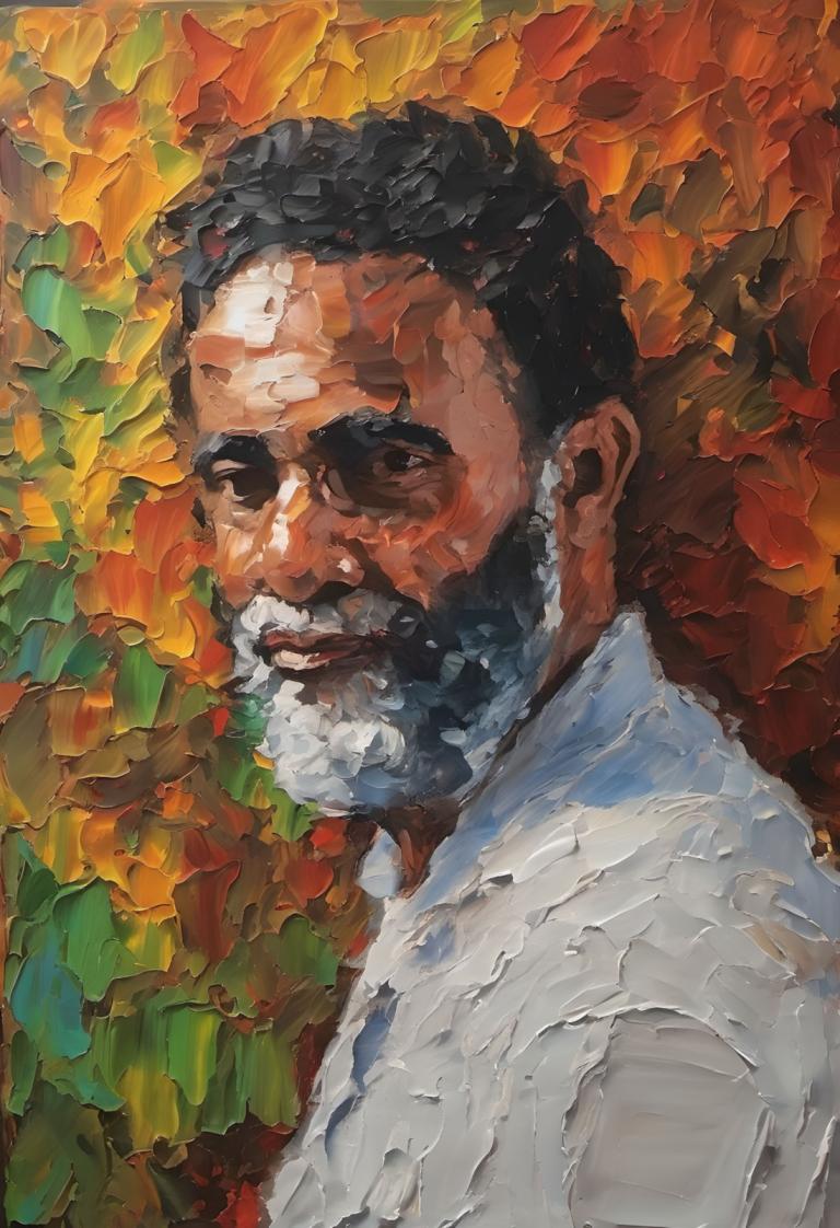 Oil Painting,Oil Painting, People, man, 1boy, solo, male focus, facial hair, black hair, mustache, beard