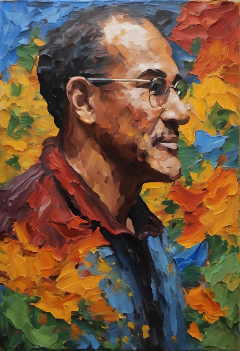 Pintura al óleo,Pintura al óleo, Gente, hombre, 1 chico, enfoque masculino, solo, pelo negro, Gafas de sol