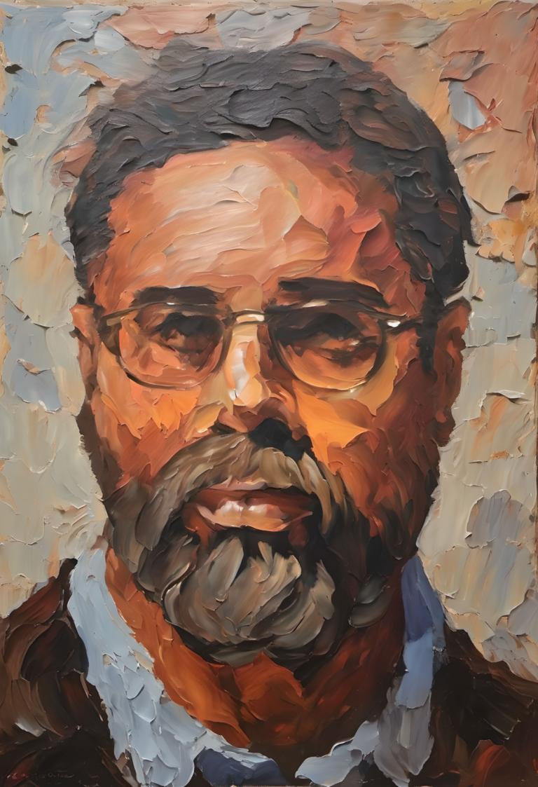 Oil Painting,Oil Painting, People, man, 1boy, male focus, solo, facial hair, glasses, beard, mustache